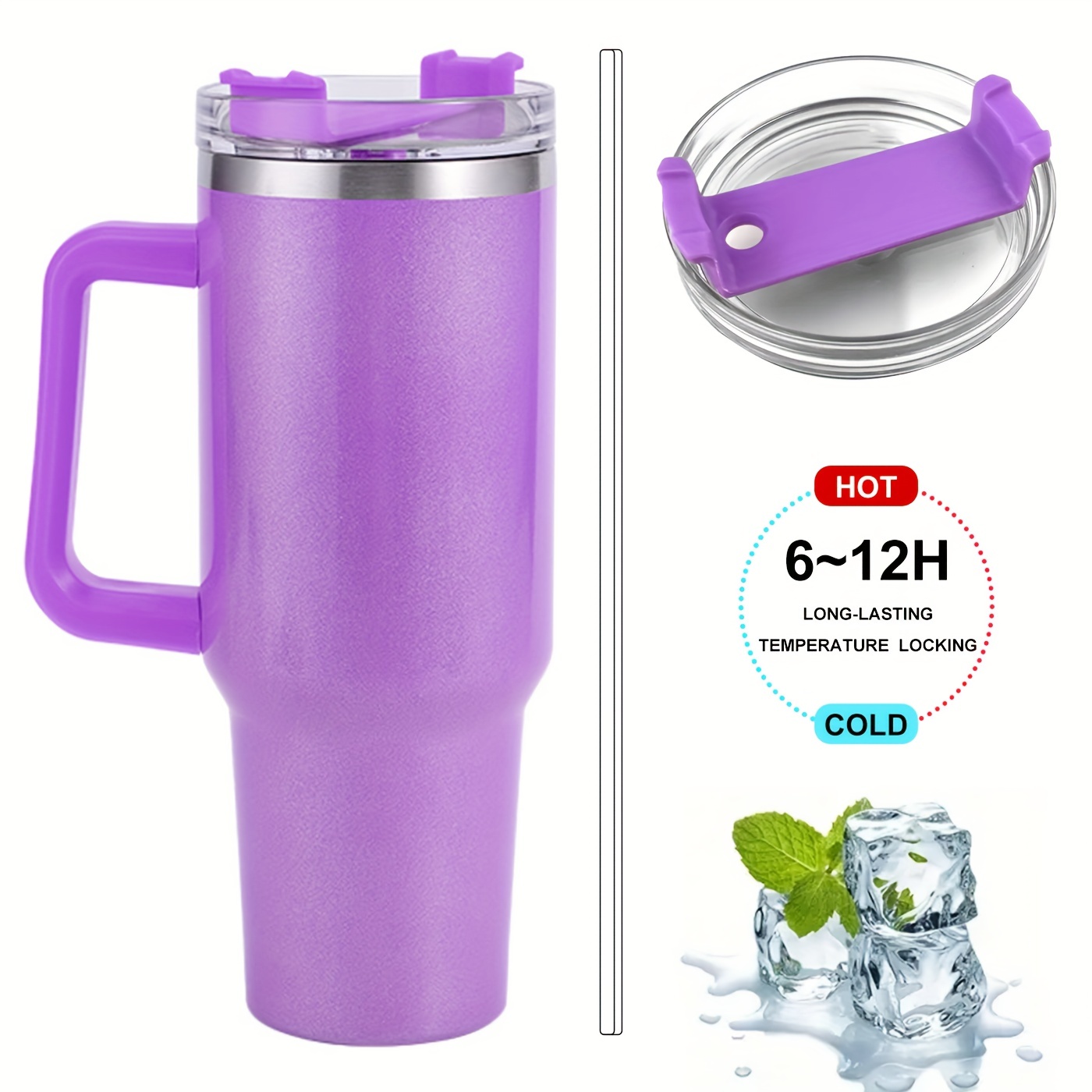 1pc Handle Stainless Steel Insulated Travel Mug With Straw, Can Be Used For  Car, Available In Black, Pink, Gray, Green, White, Purple Colors - Black