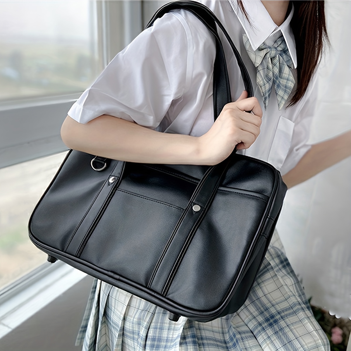 

Solid Color Large Capacity Shoulder Bag, All-match Preppy School Handbag, Lightweight Trendy Tote Bag