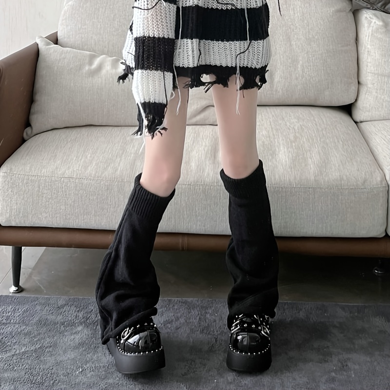 Academic Style Leg Warmers, Harajuku Punk Style Ribbed Knit Knee High  Socks, Women's Stocking & Hosiery