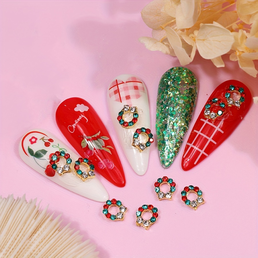 10Pcs Christmas Wreath Nails Decoration Design Garland Bowknot Pearl for  Nails Charms Suspension in Rhinestones Nail Art Jewelry