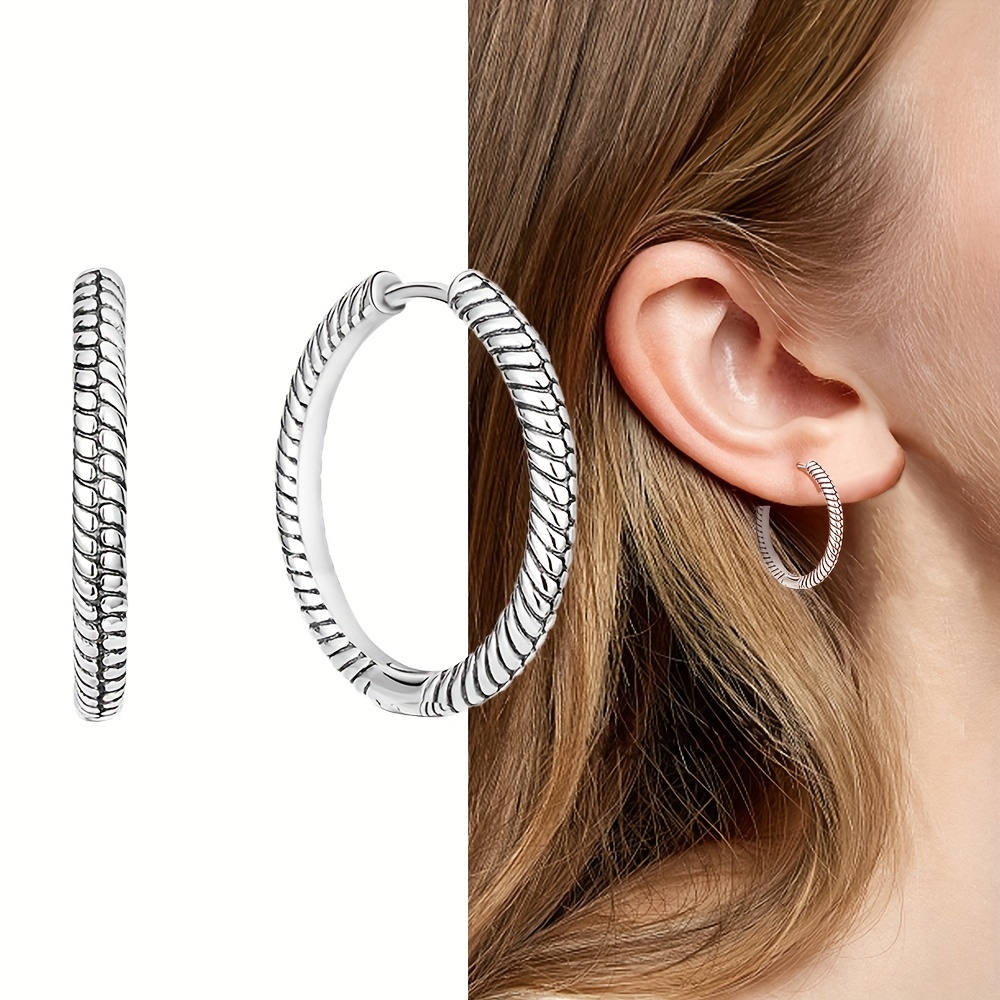 Minimalist Style Silvery Hoop Earrings, 925 Sterling Silver