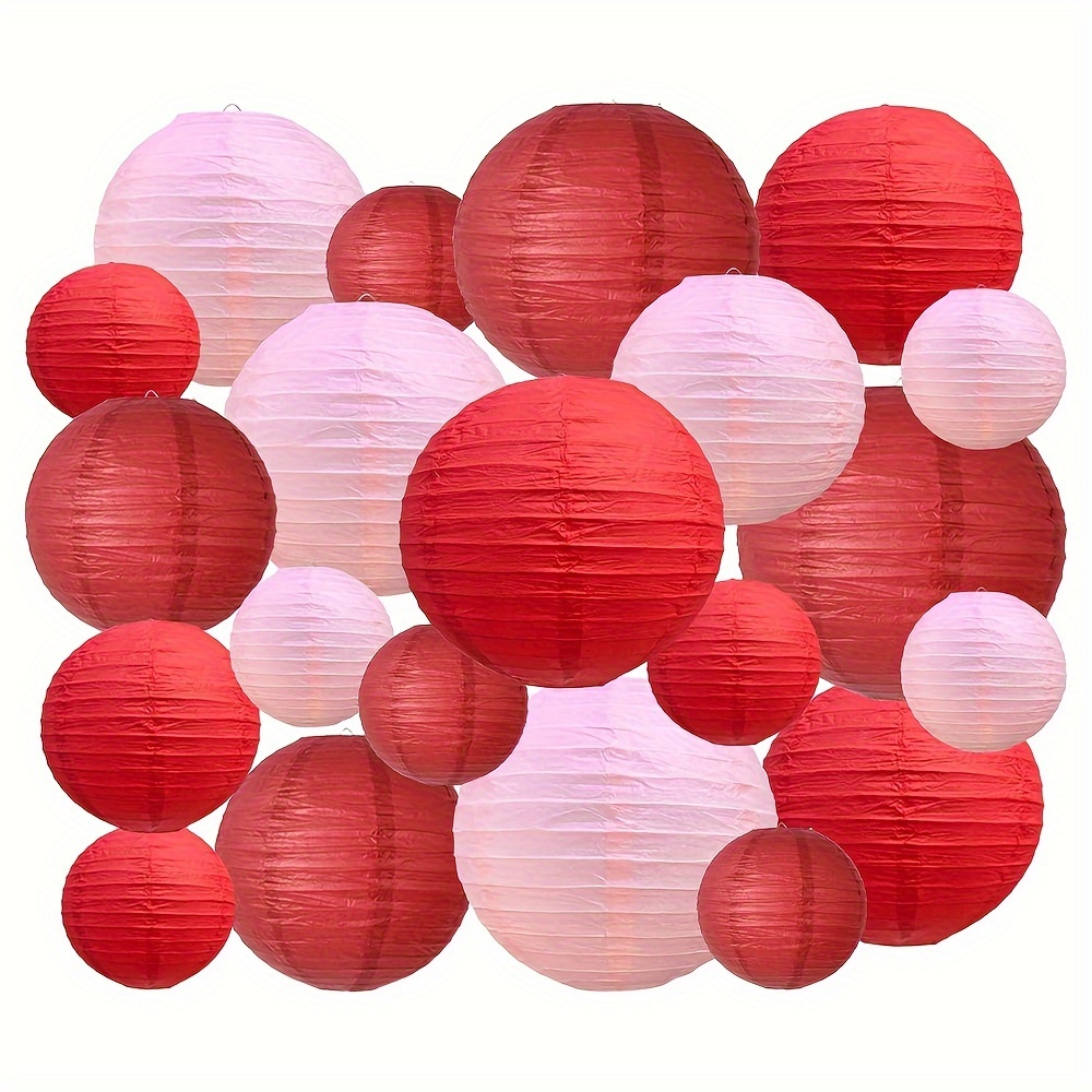 13 Farolillos Papel Redondos Color Rojo Rosa Decorativos - Temu