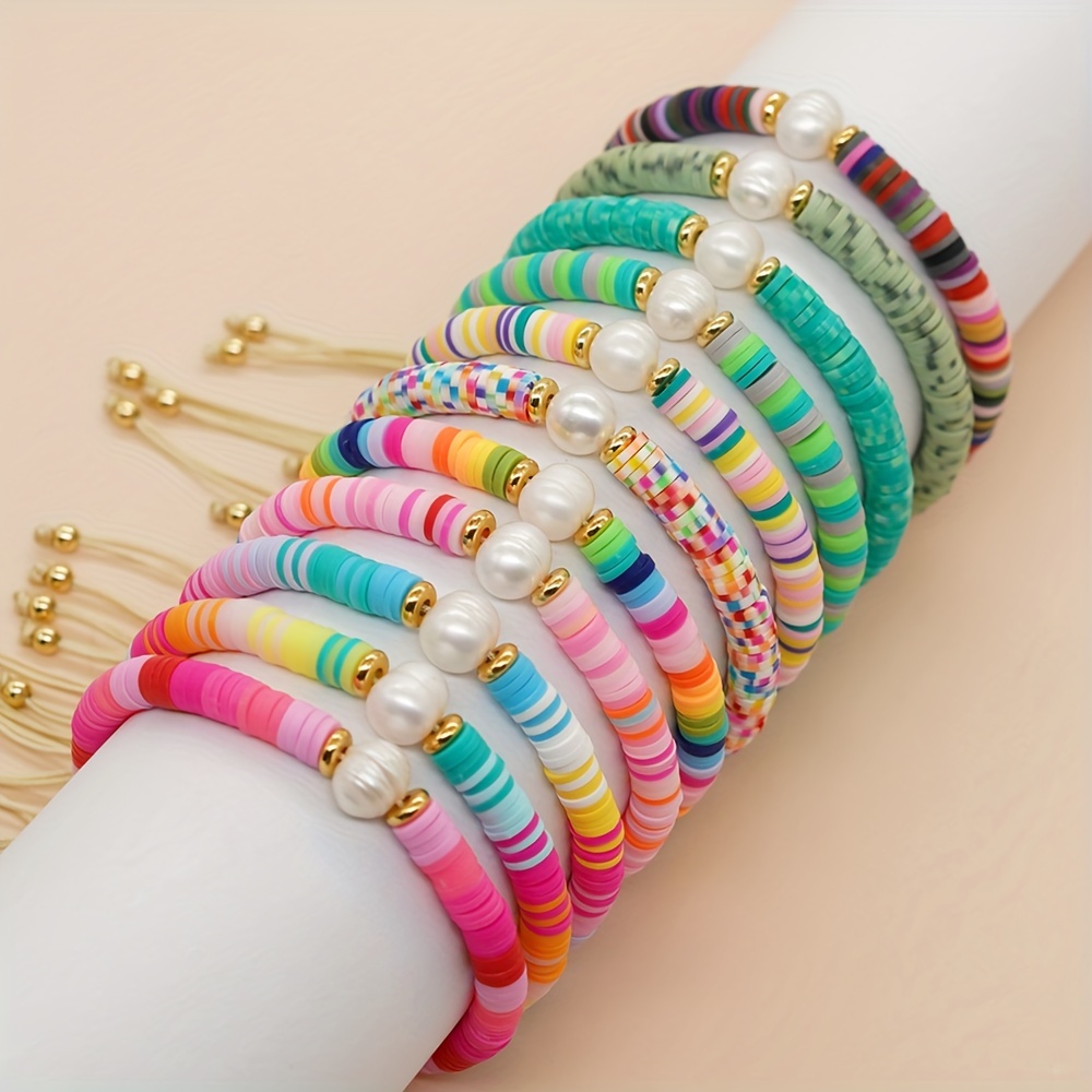 Candy Color Clay Beads String Bangle Polymer Clay Beads New - Temu