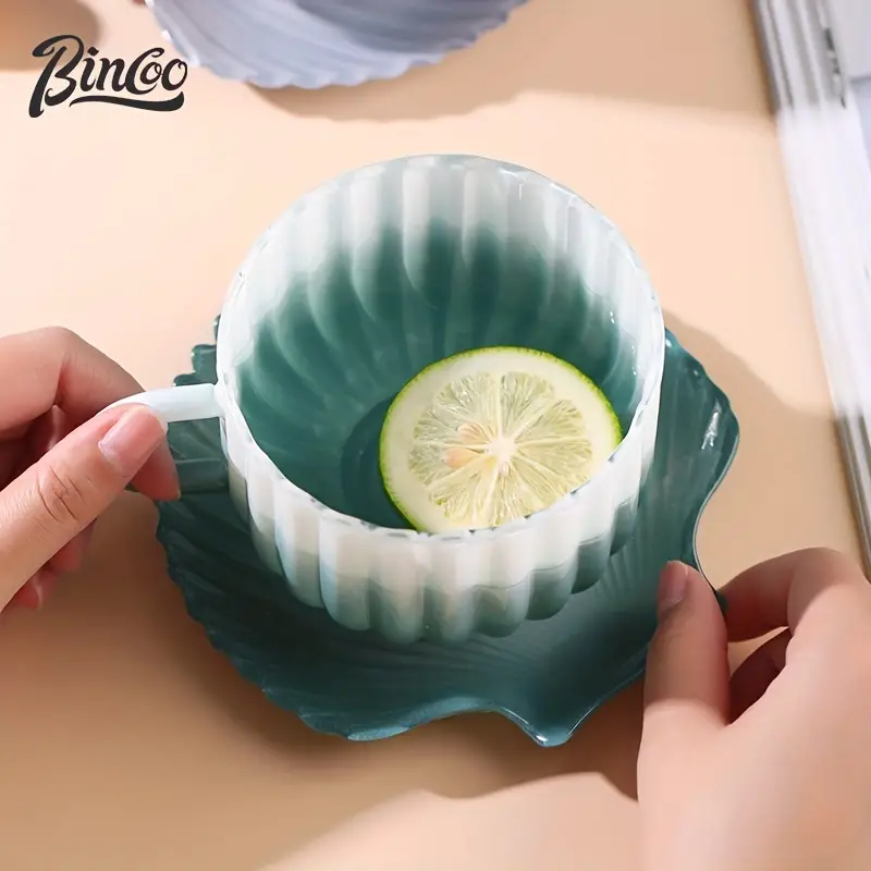 bincoo creative seashell coffee cup and saucer set unique glass mug 420ml details 2