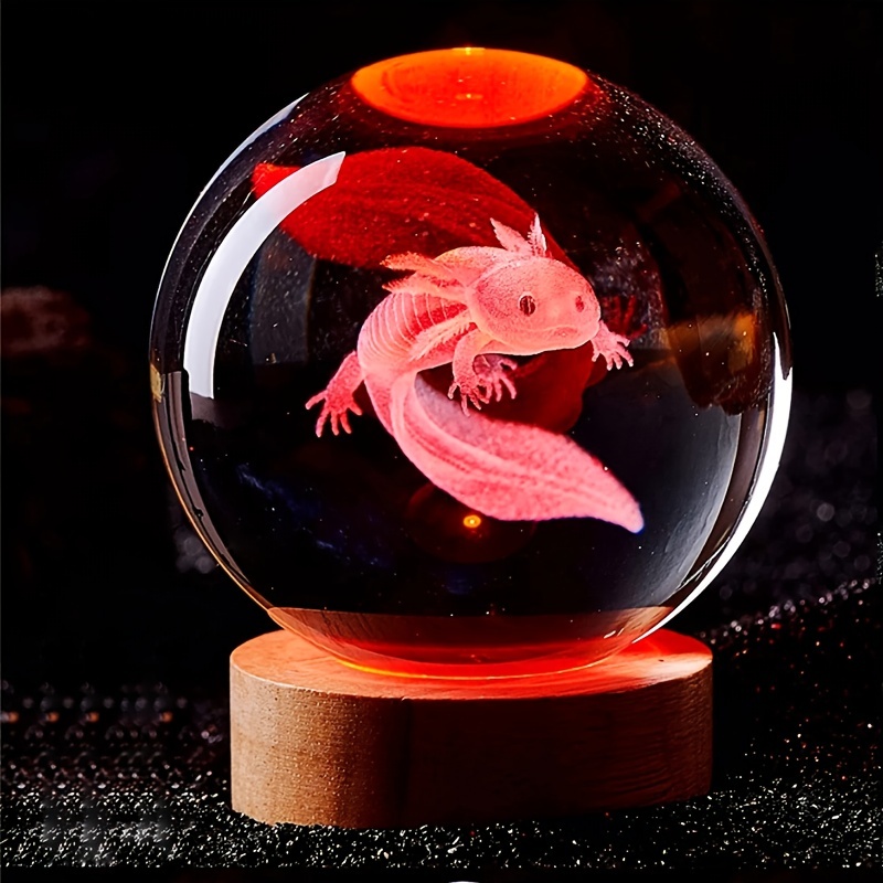 1pc 3D Axolotl Laser Engraved Crystal Ball Lamp Multi coloured Night Light Send To Girlfriend Classmate Wife Children Creative Birthday Gift Glass Ball Living Room Bedroom Home Decoration