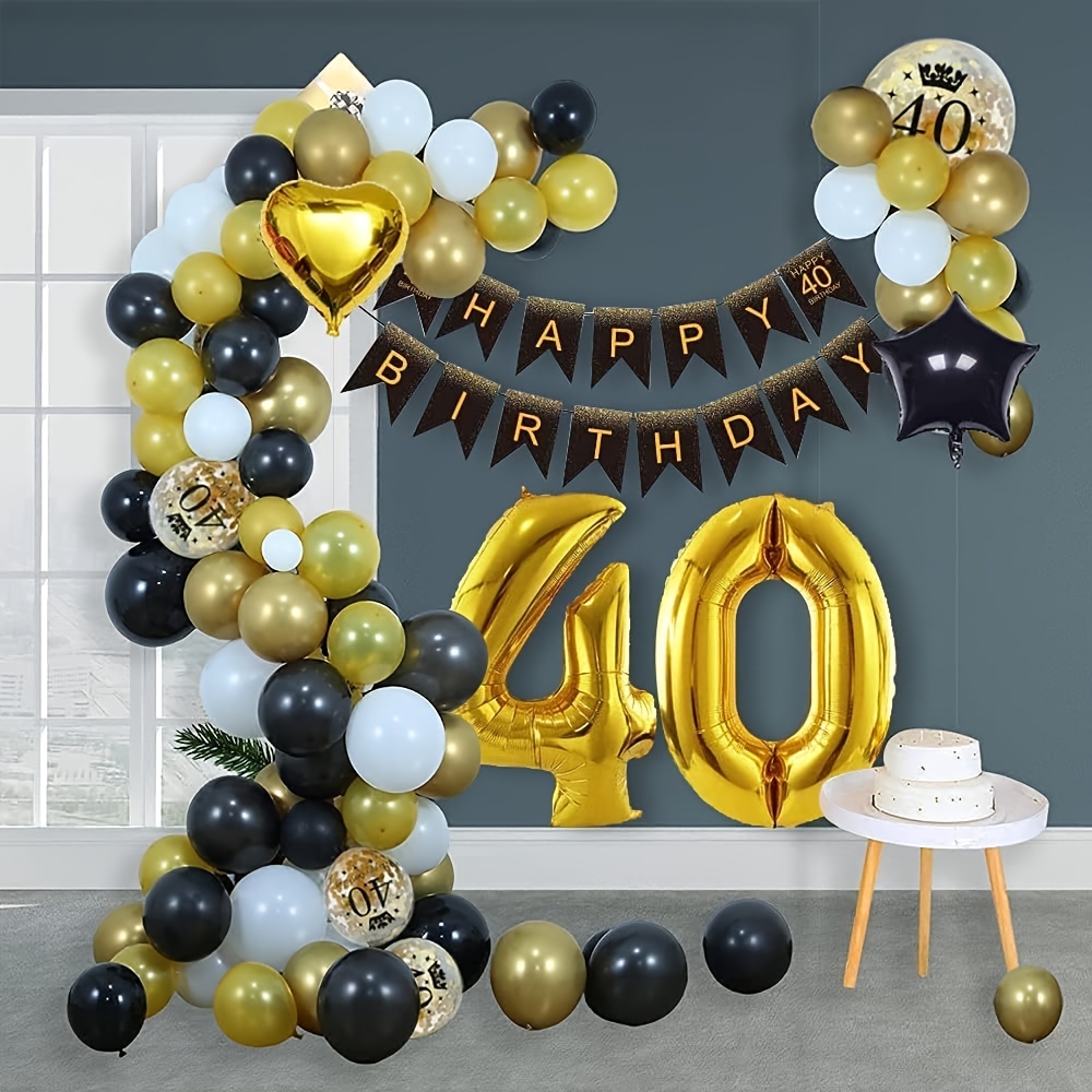 Globos 40 Cumpleaños Hombres, 40 Años Decoracion Cumpleaños,Decoraciones  Fiesta Oro Negro 40er Globos cumpleaños con Pancarta Feliz para Hombres y