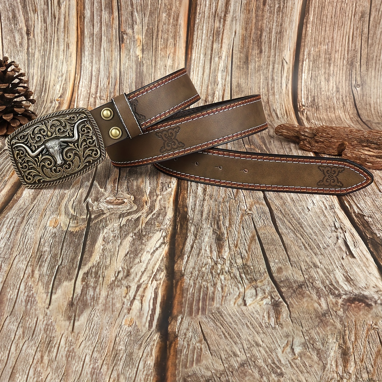 Unisex Brown Leather Belt With Mexican Eagle Rhinestone – Texas