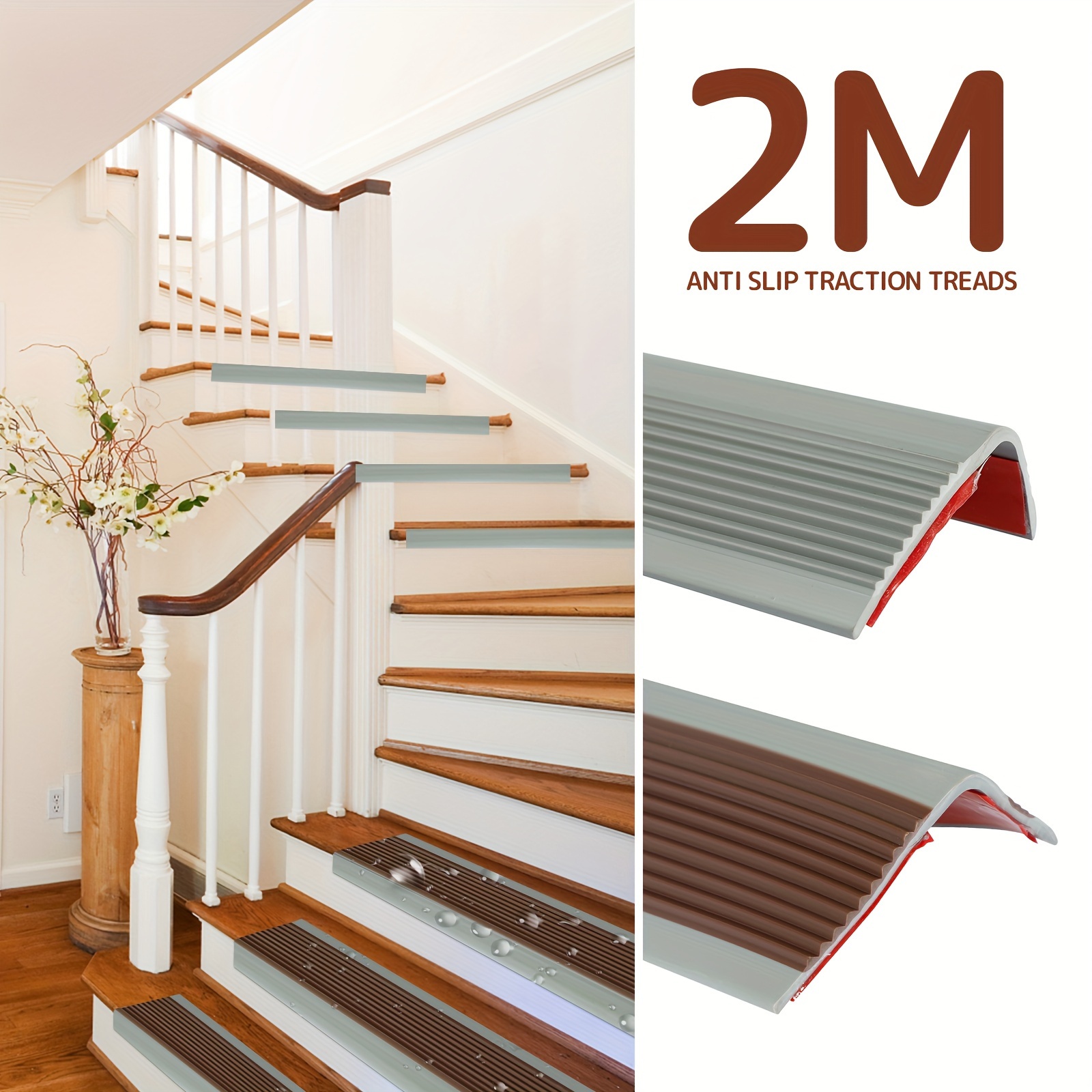 Stair Edge Protector Stair Edging Self-Adhesive Rubber Stair Nosing Stair Nose Molding, Non-Slip Stair Tread Stair Trim for Indoor & Outdoor Stair