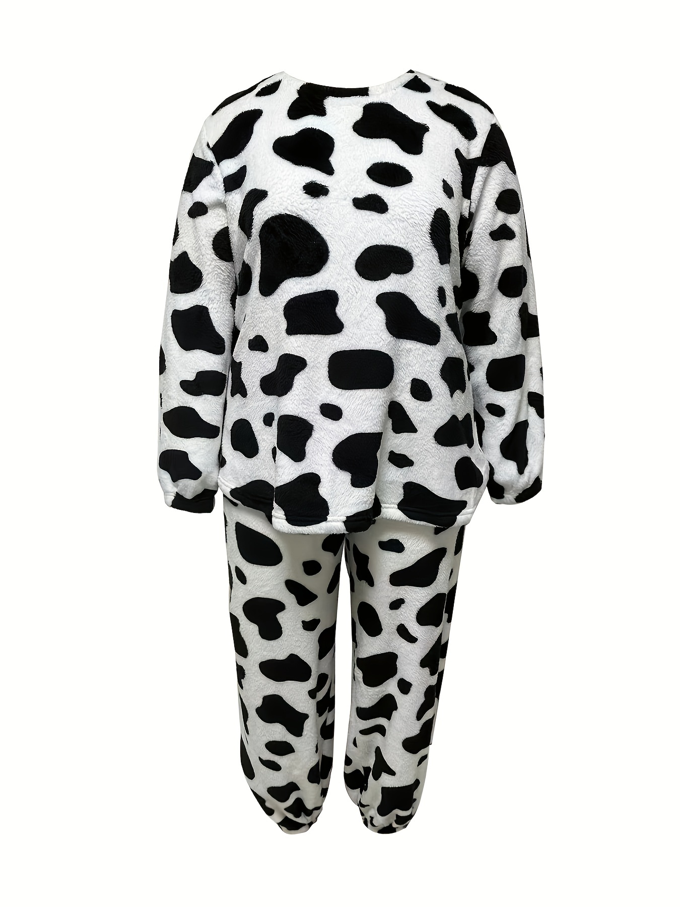 Cow Pattern Flannel Top & Shorts Two Piece Set