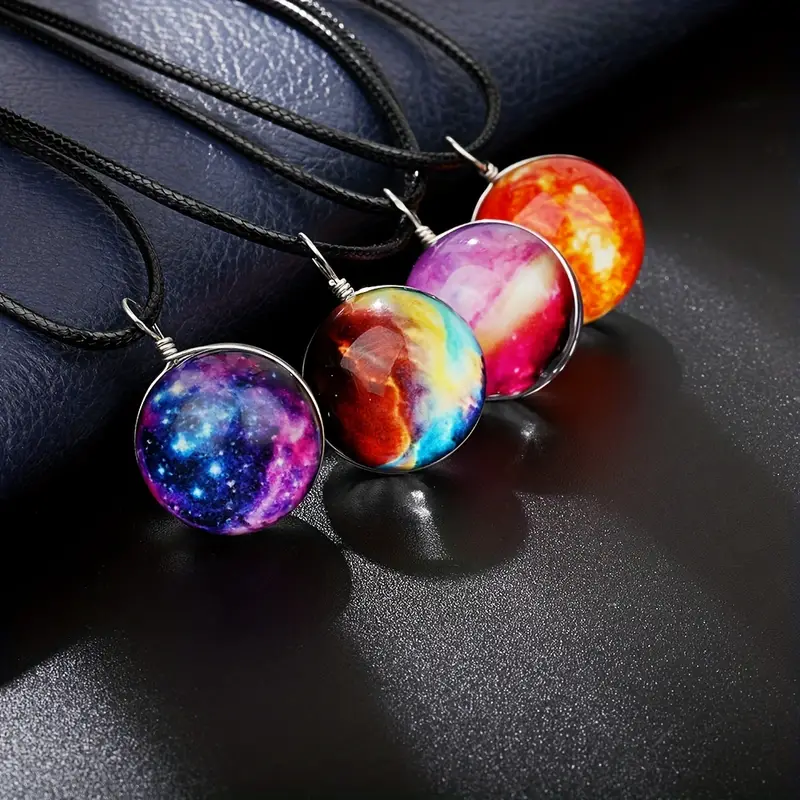 double sided glass ball pendant necklace time gem cosmic luminous necklace vintage statement necklace details 1