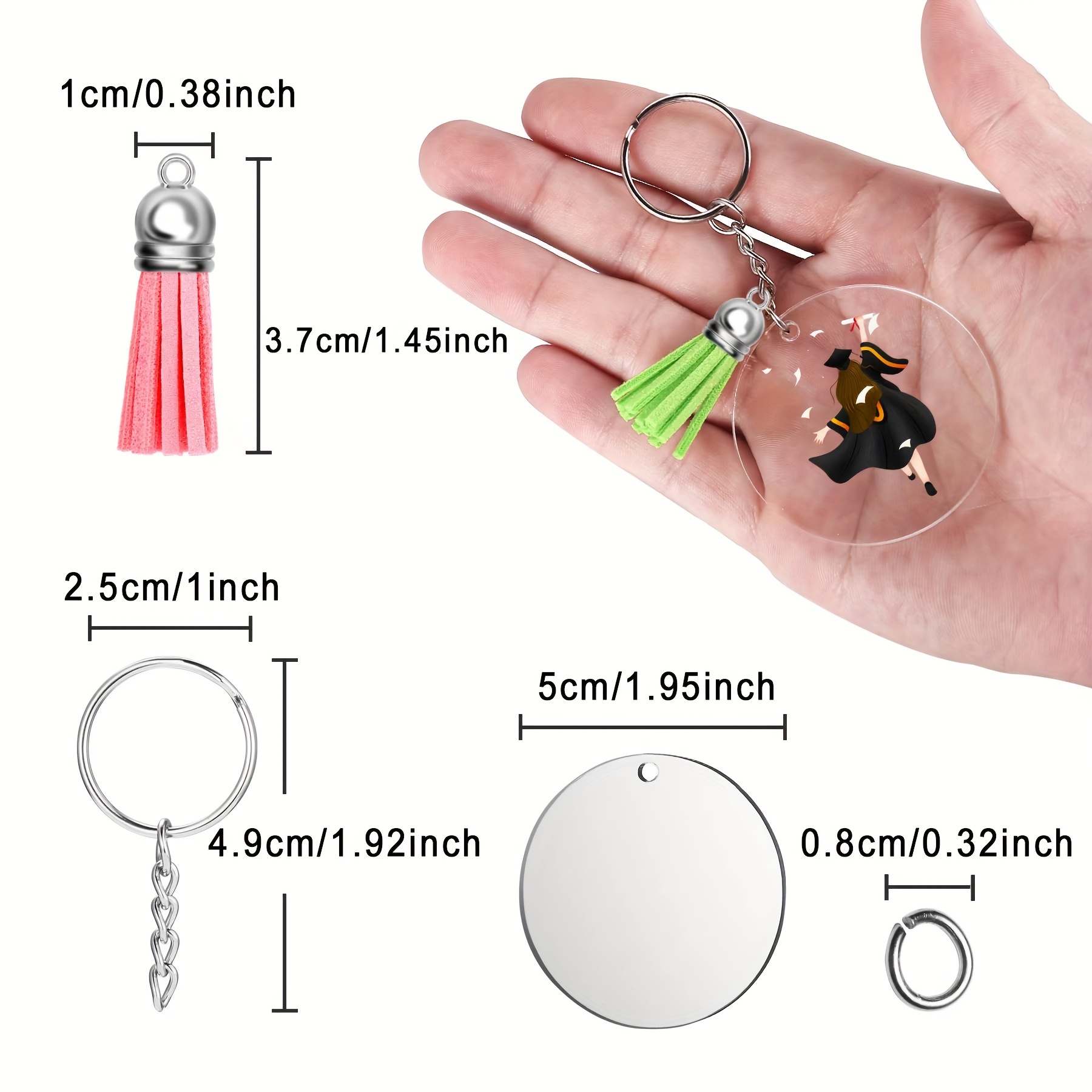 Acrylic Keychain Blank With Key Rings Tassels Key Chain For - Temu