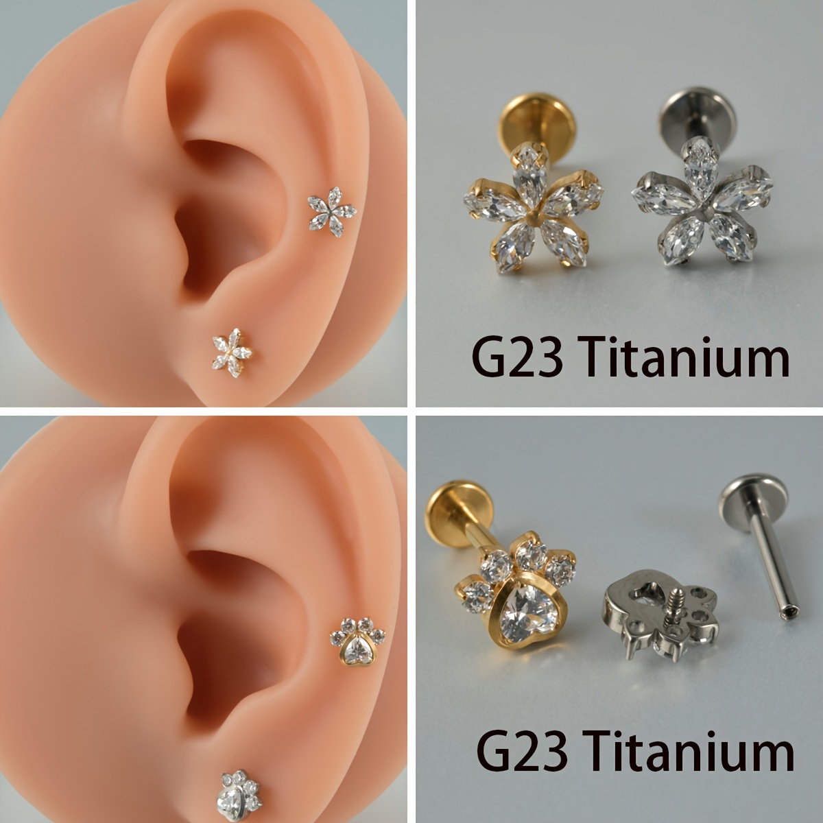 G23 Titanium Alloy Snake Shaped Flat Back Cartilage Stud Earrings Hypoallergenic Internally Threaded Ear Piercing Jewelry, Jewels,Temu