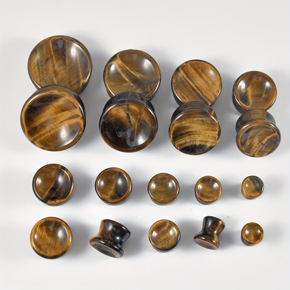 Stone Ear Gauges Double Flare Natural Tiger Eye Temu United Kingdom