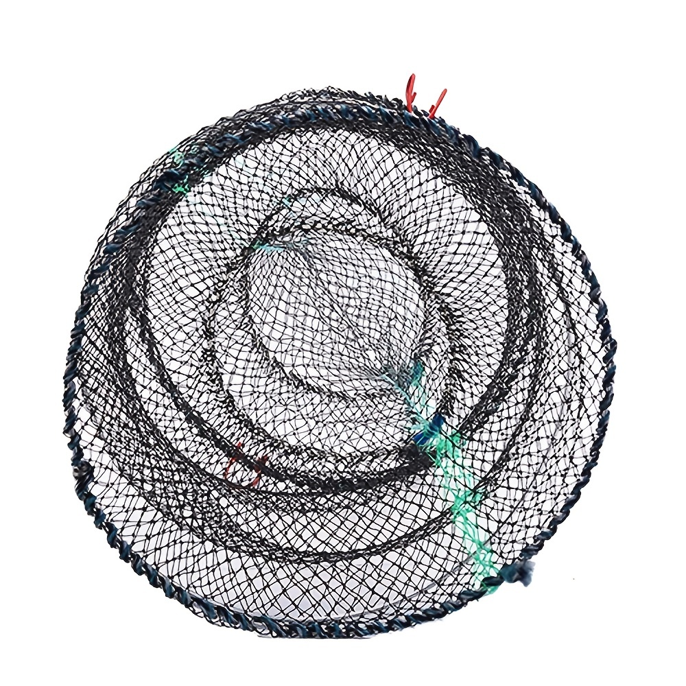 1pc Large Mesh Foldable Round Crab Cage With Expandable Spring, Black  Fishing Net Crabbing Trap Cage