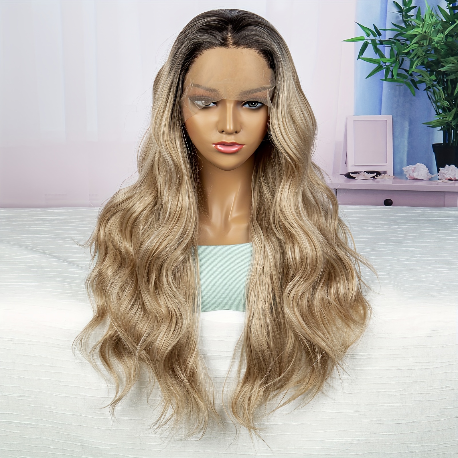 Loose Body Wave Synthetic Lace Front Wig Middle Part Long Temu