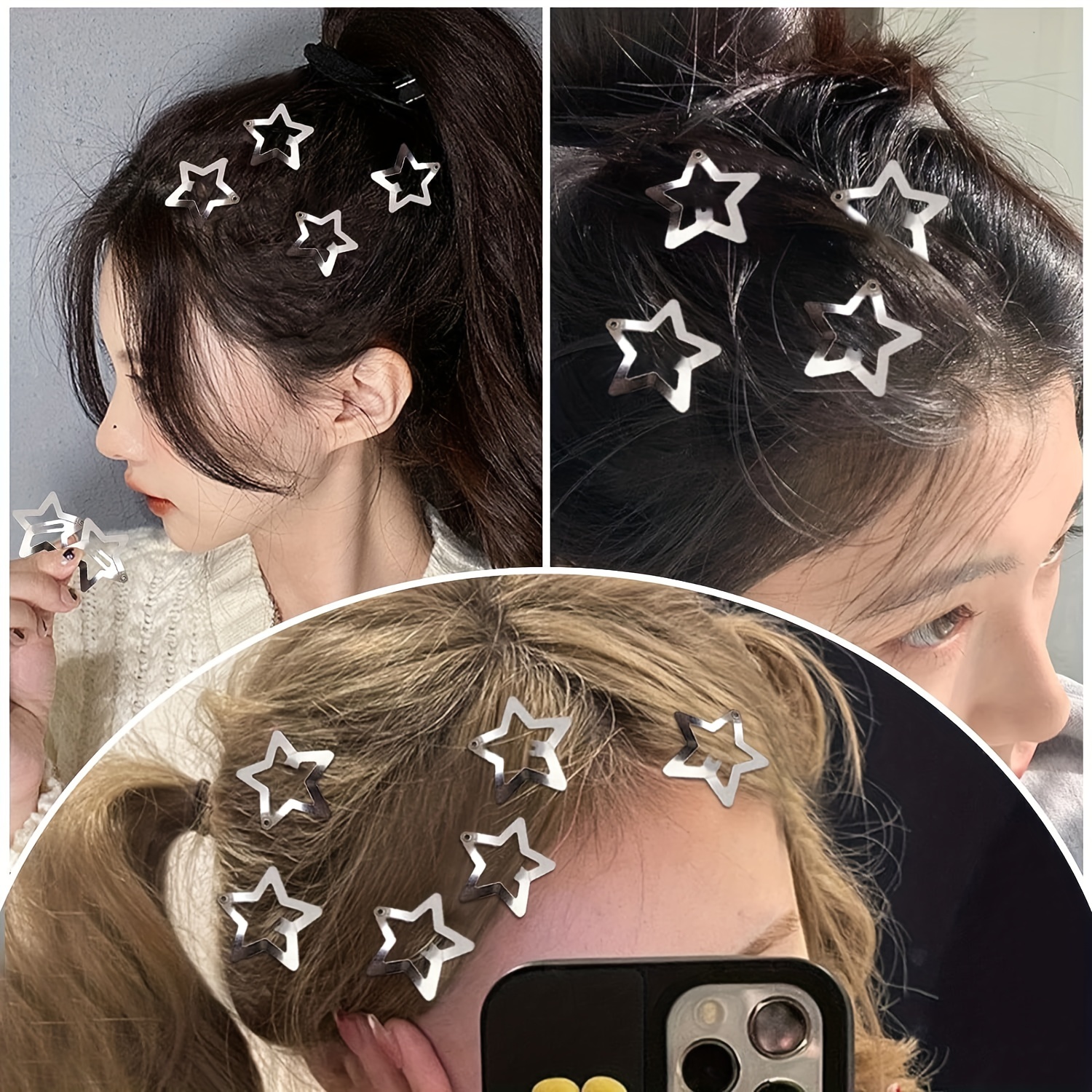 Star Snap Hair Clips Silver Y2K 2000s 10 Pieces Girls Hair Barrettes  Hairclips Headpieces Non Slip