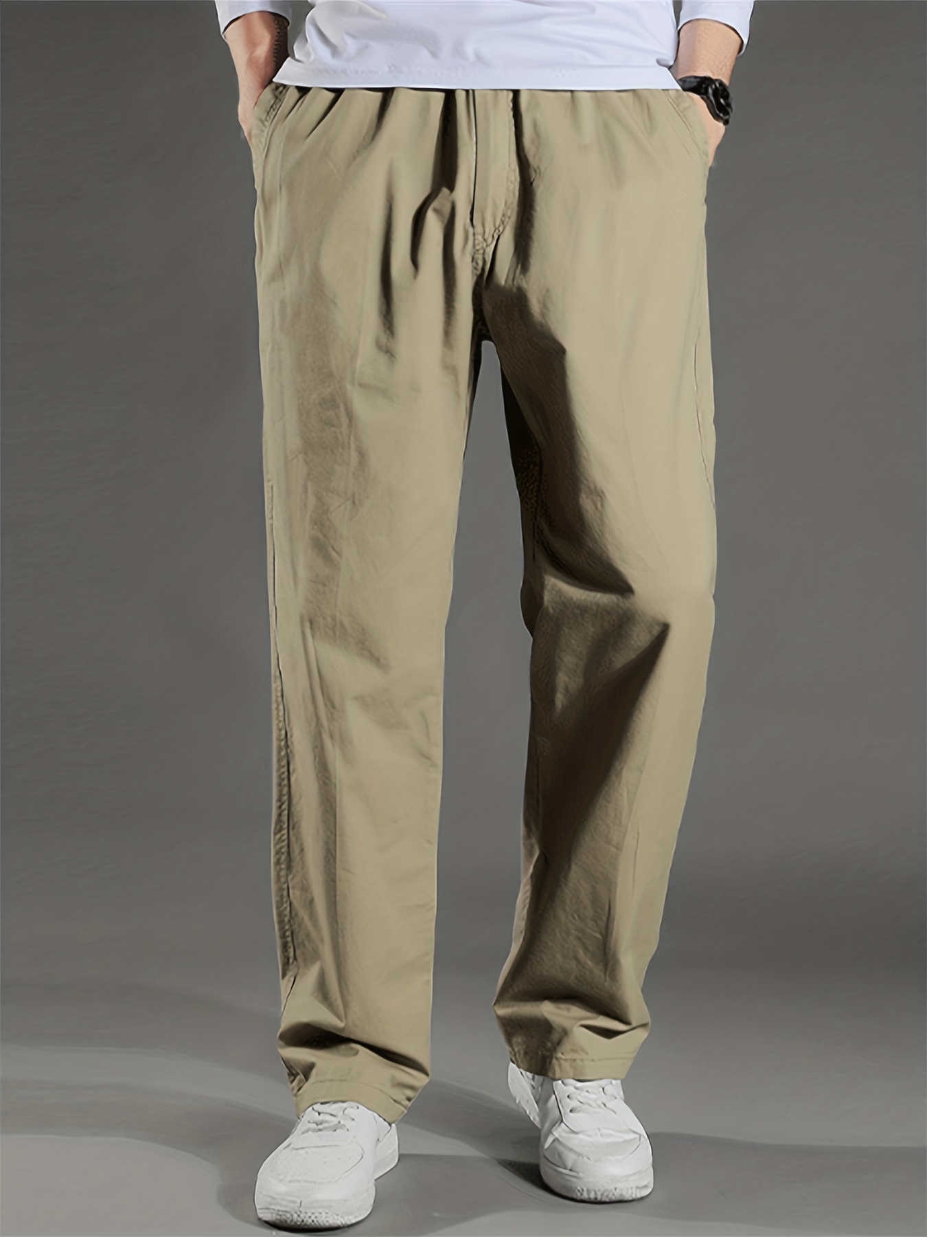Men's Plain Cotton Cargo Pants, Thin Casual Loose Pants For Outdoor Work,  Men's Clothing