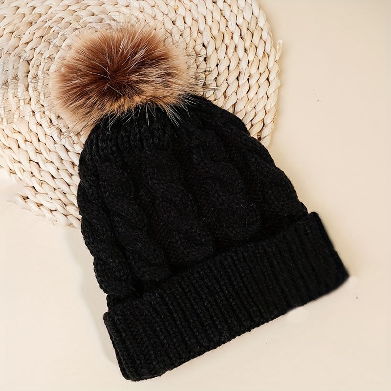 

Simple Ribbed Knitted Beanie With Pom Classic Solid Color Knit Hats Lightweight Skull Warm Cuffed Beanies For Women Autumn & Winter