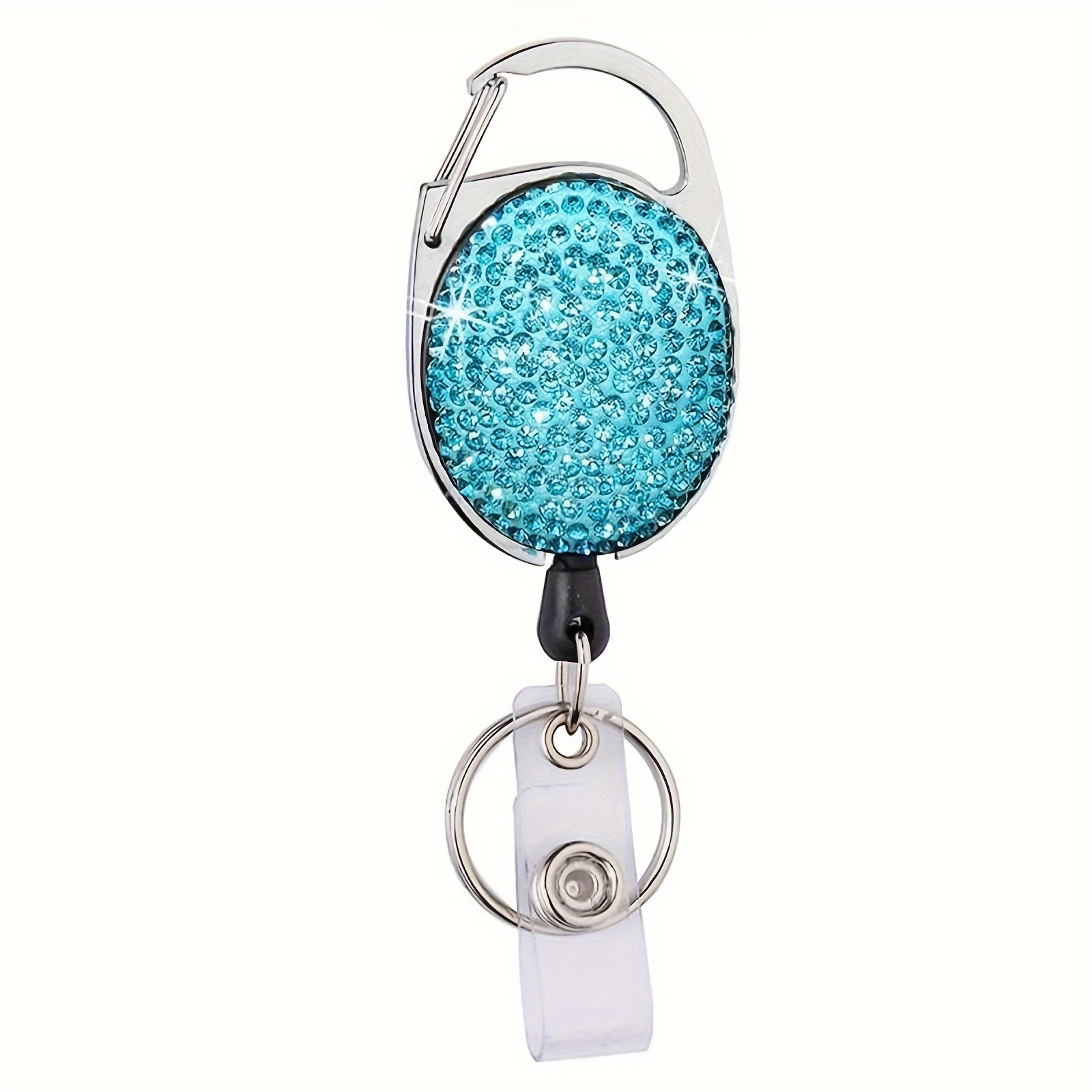 Retractable Badge Reel Carabiner Badge Holder, Heavy Duty with Bling Rhinestone Carabiner Reel Clip and Ring, ID Card Keychain for Worker Teacher