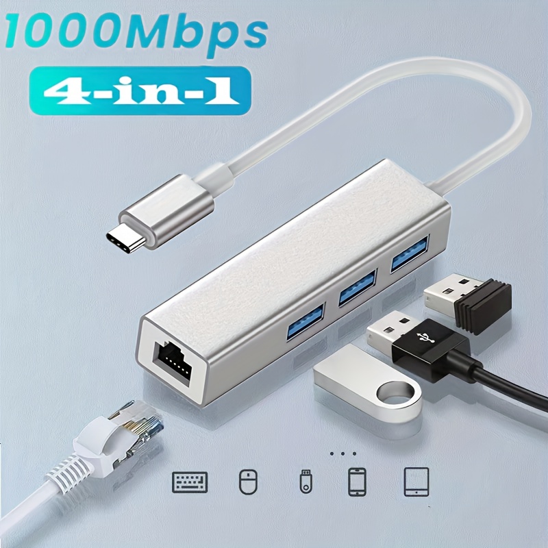 HUB USB Avec Port Ethernet 1000Mbps, 3 X USB 3.0, Adaptateur USB RJ45 Lan  USB C, Hub Pour PC Mi Box Macbook, Accessoires Pour Ordinateur Portable -  Baseus