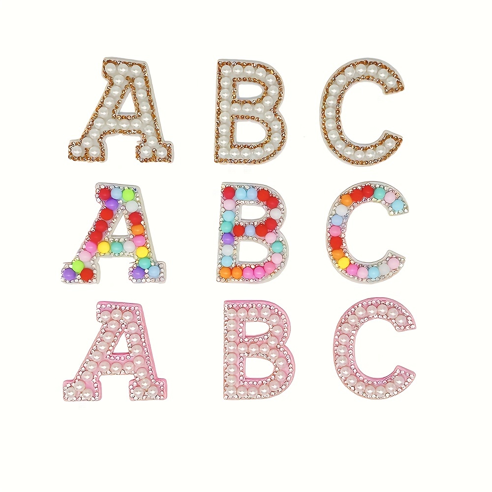 

26pcs English Alphabet Golden Rhinestone Faux Pearl Colorful Beads, Letter Patch Stickers Clothes Bag Decals Diy Accessories, Ideal Choice For Gifts