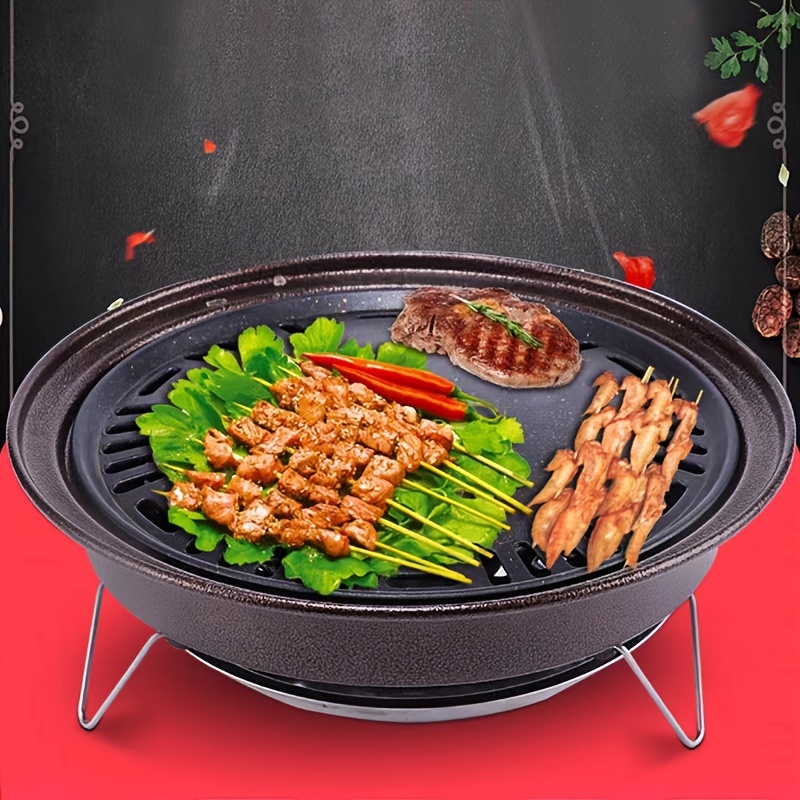 13 inch Korean BBQ Grill Multifunctional Charcoal Barbecue Grill Round Camping Grill Tabletop Smoker Grill Grilled Net & Tray for Courtyard Picnic