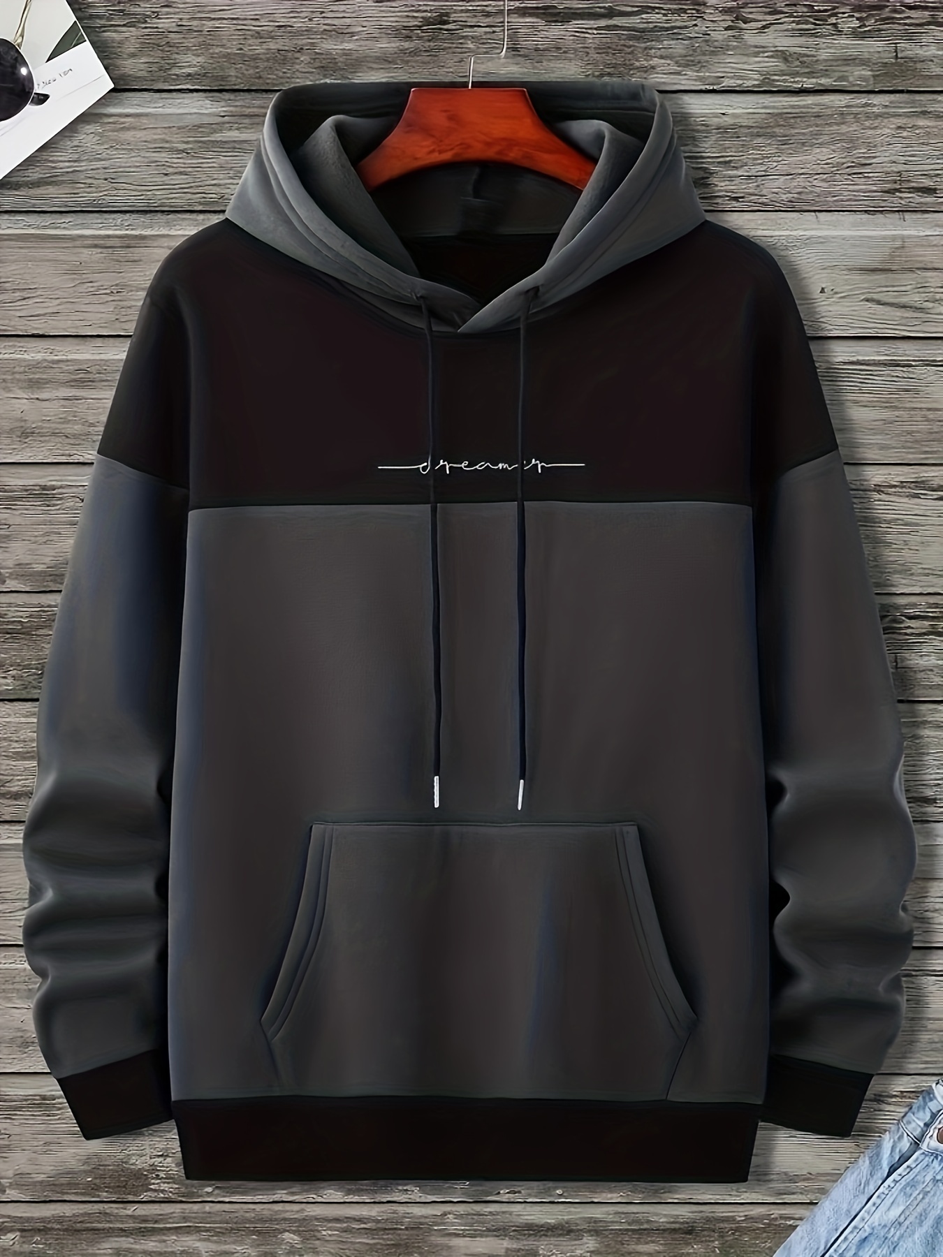 Fishing & Hunting Letter Print, Hoodies For Men, Graphic Sweatshirt With Kangaroo Pocket, Comfy Trendy Hooded Pullover, Mens Clothing For Fall