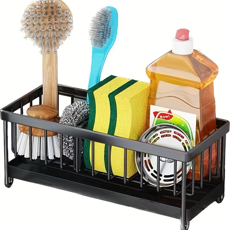  MUUBOOX Kitchen Sink Rack Tray Organizer Stand for Sponge, Dish  Cloth, Rag, Brush, Scrubber Storage and Organization (Black)