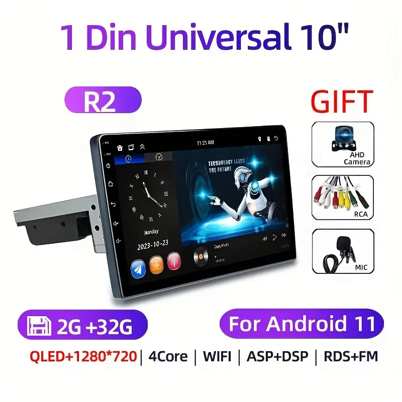 Android 11 Car Radio 1 Din Auto Radio 2G 32G Universal 10 WIFI GPS Audio  Multimedia Video Player With HD Camera