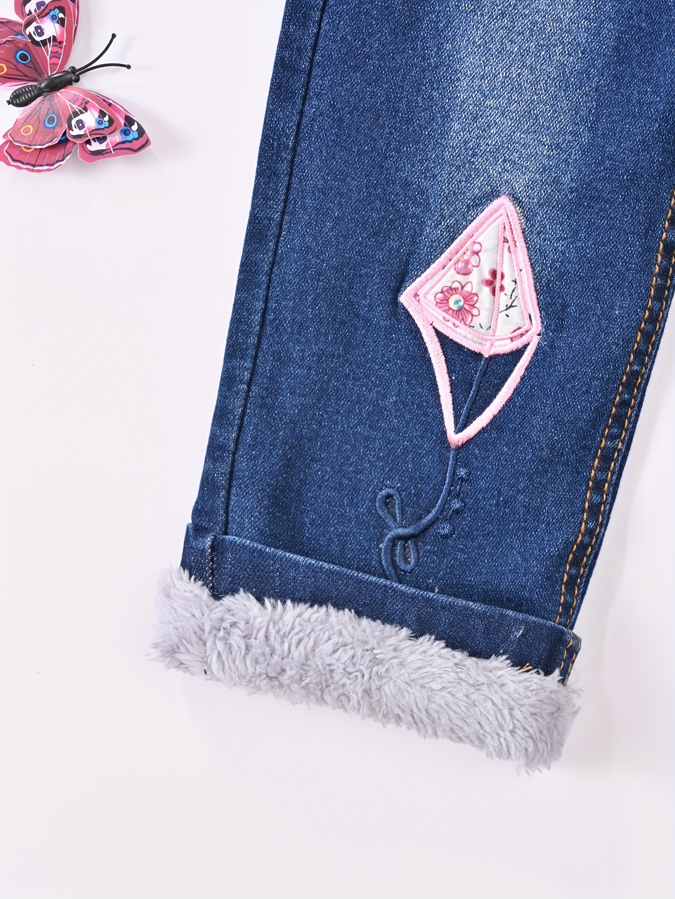 Girls' Raw-Hem Fleece Jeans Cute Hearts Pattern Regular Fit Trendy & Warm  Denim Pants For Autumn And Winter, Girls' Clothing