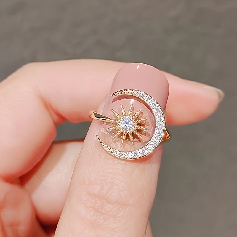 Cuff Ring Moon & Sun Paved Shining Rhinestone