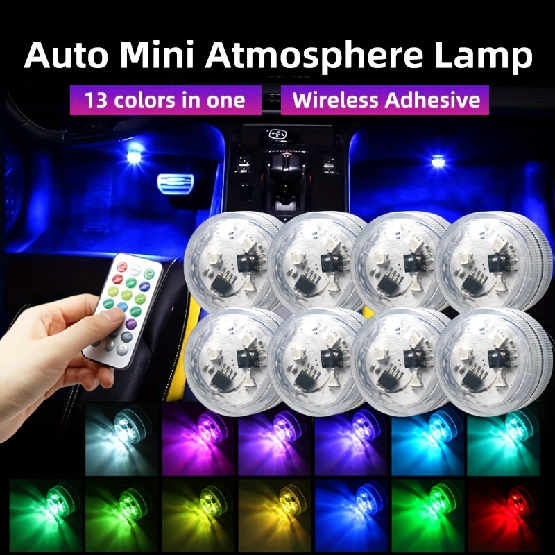 Wireless Adhesive LED Car Interior Ambient Light Remote Control Decoration  Auto Roof Foot Atmosphere Neon Underglow RGB Mini Submersible Lamps Battery
