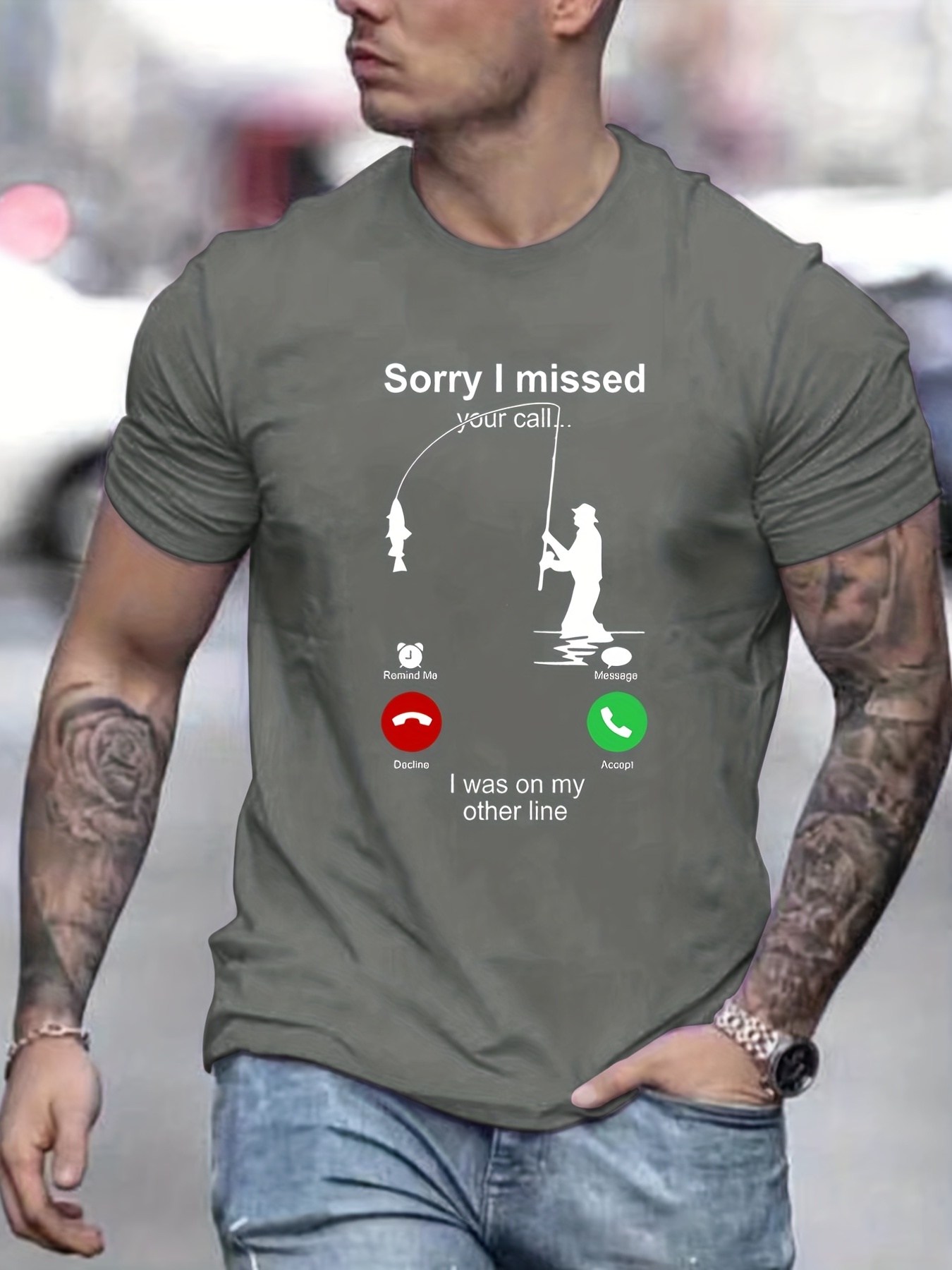 Funny Fishing Man Missed Call Pattern Print Men's T shirt - Temu