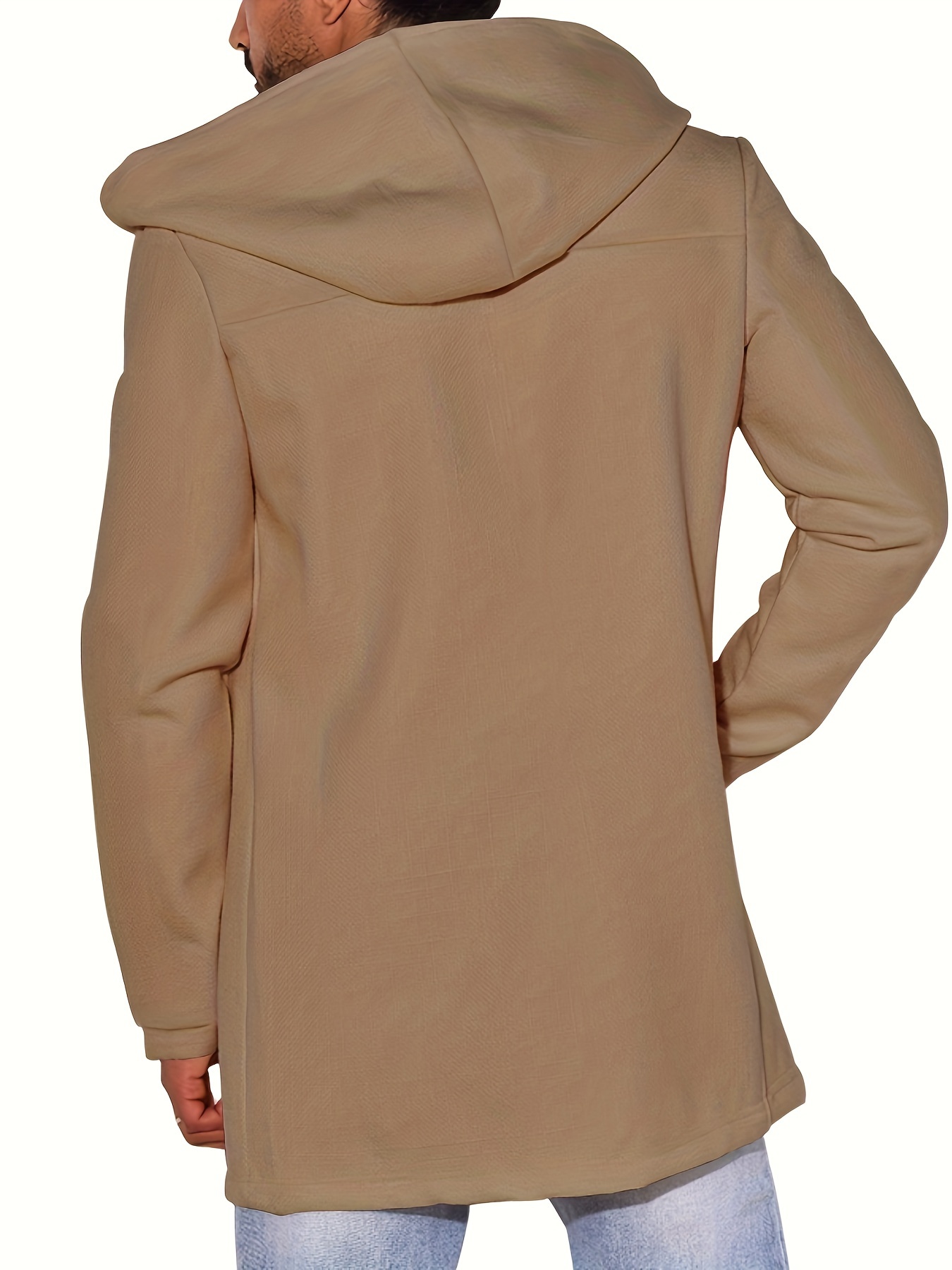 Men's Solid Button Hooded Jacket Thick Thermal Comfy Jacket