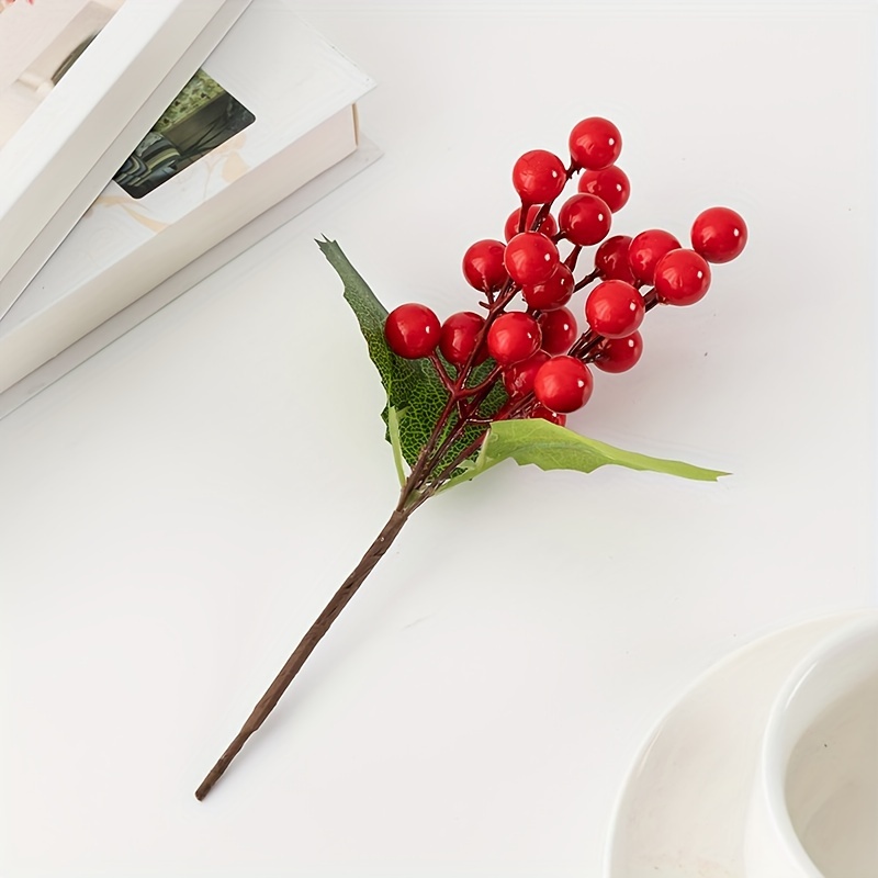 6/8pcs Artificial Berry Flower With Stem, Fake Holly Berry Twig Fruit For  Photography Home Wedding Decor, DIY Bridal Bouquets Christmas Tree Home Part