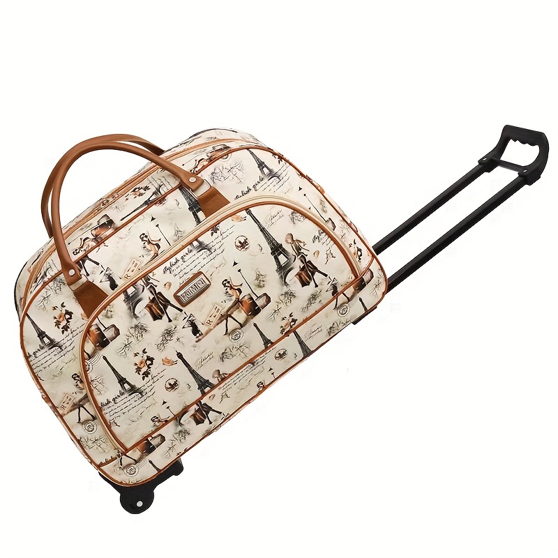 

1pc Iron Tower Pattern Trolley Bag, Large-capacity Pull-rod Luggage, Waterproof Travel Luggage Bag For Short-distance Business Trip, Handbag, Outdoor Casual Sports Bag