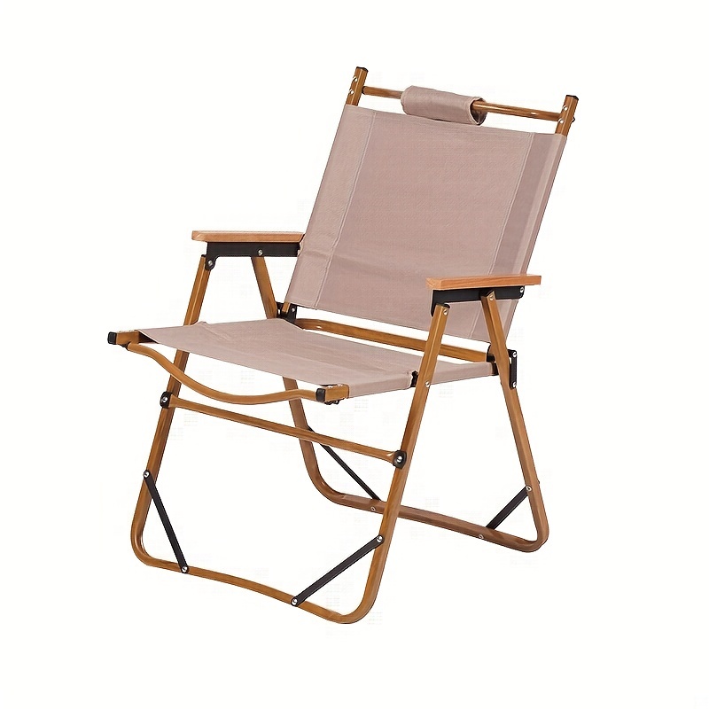 Outdoor Camping Chair with Handle, Portable Folding Chair with Extended  Backrest, Wood Grain Steel Frame Garden Chair for Fishing Leisure Beach and  Picnic, Space-Saving and Easy Carrying, Beige 