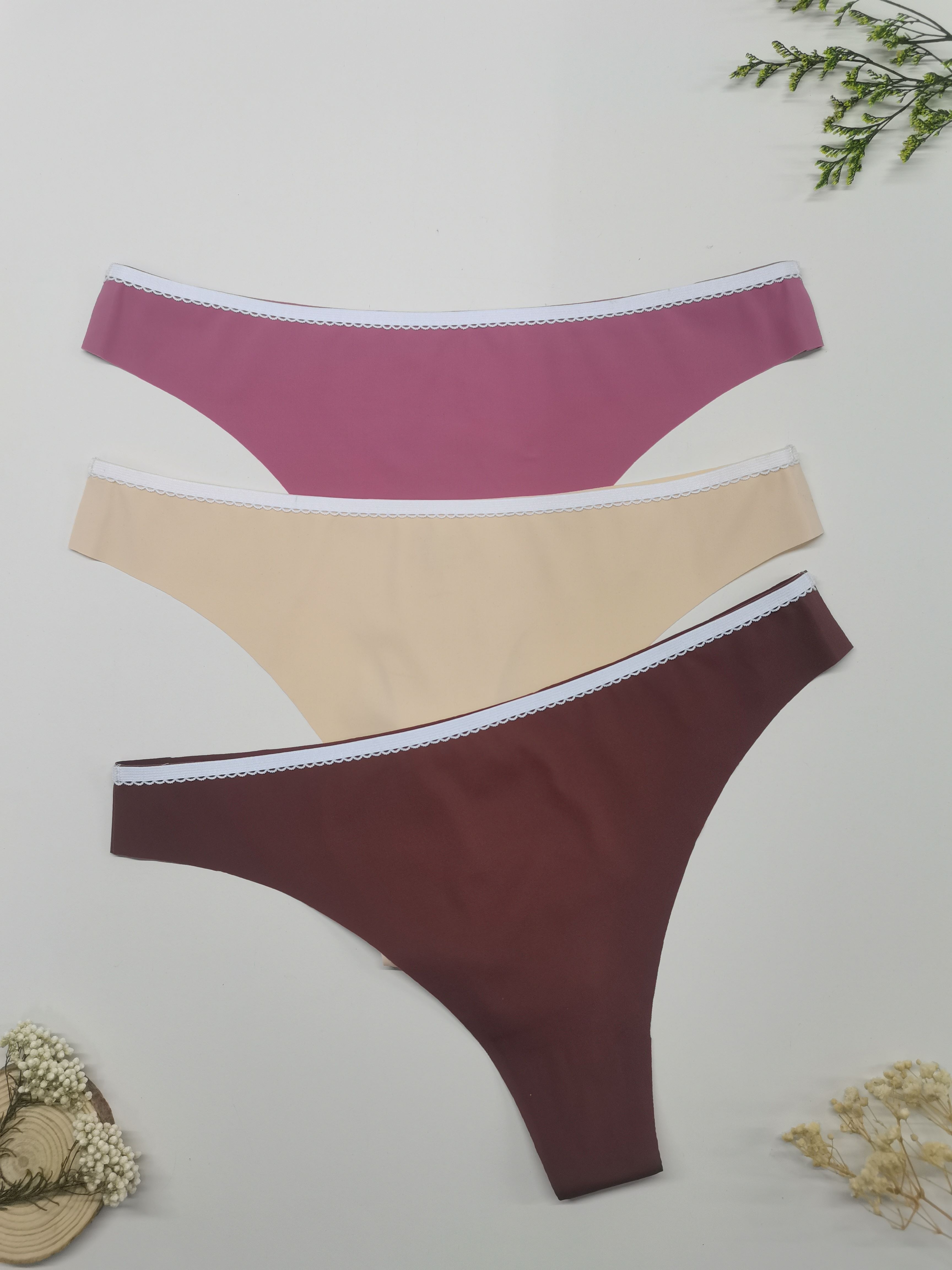 3 Pcs Sexy Mid Waist Thongs, Soft & Comfy Seamless Cheeky Panties, Women's  Lingerie & Underwear