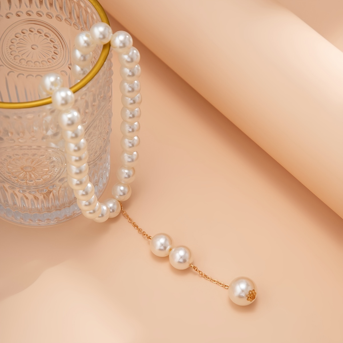 Faux Pearl Decor Tassel Necklace Beaded Dainty Necklace - Temu