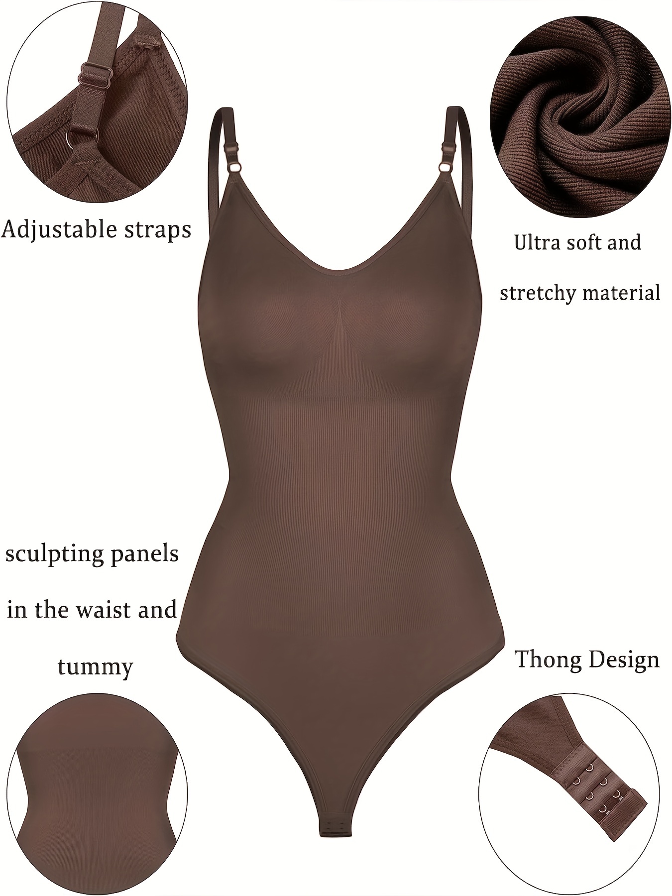 Women's Ultra Comfy Body Shaper Tummy Control Shapewear Thong - Seamless Sculpting  Bodysuit With Adjustable Straps