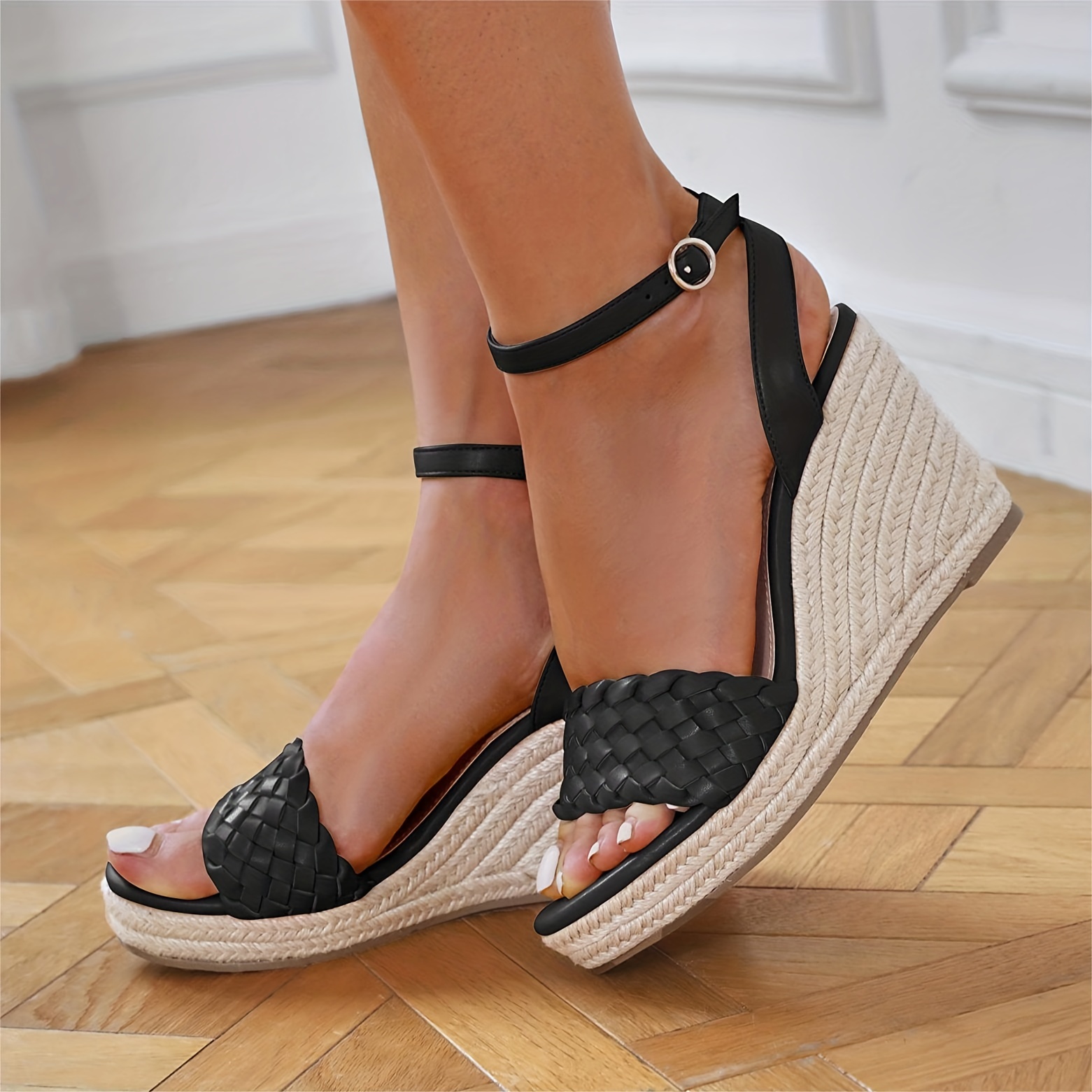 Women's Wedge Espadrille Sandals Casual Braided Band Ankle - Temu Belgium
