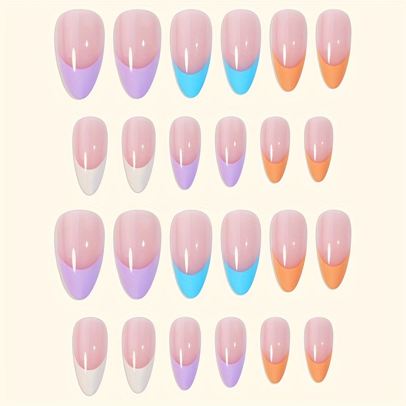 24 pcs Oval Almond Press On Nails Realistic French False Nails