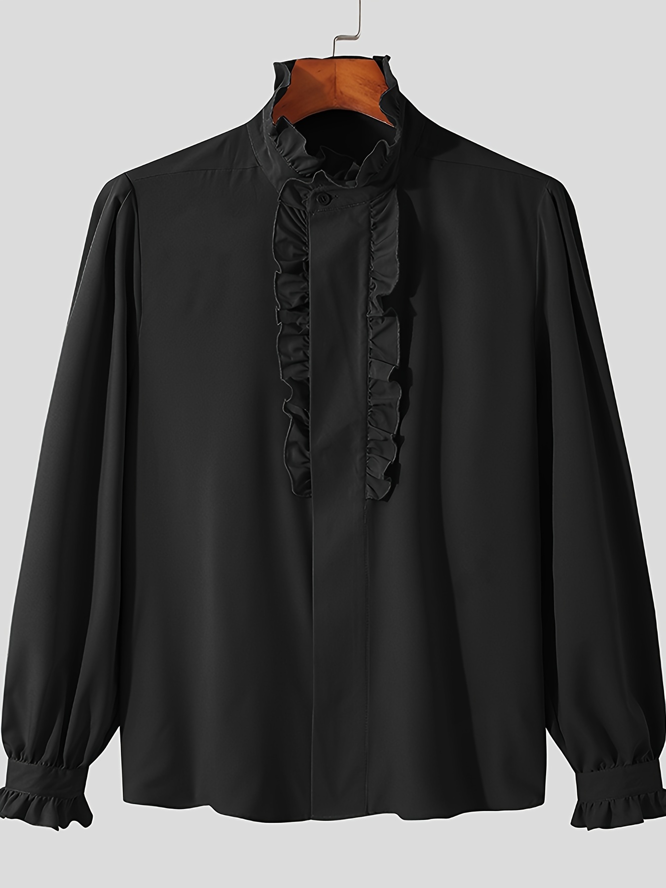 Men Gothic Shirt Top Victorian Ruffle Neck Cotton Punk Casual Vintage