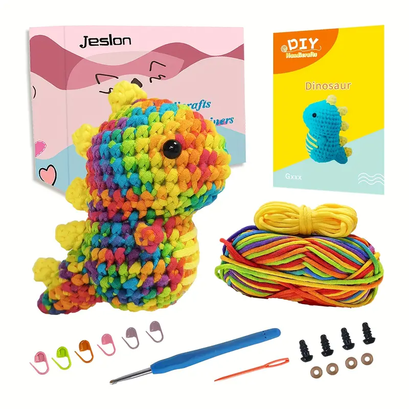 Beginners Crochet Kit With Easy Yarn - Colorful Dinosaur Dolls With  Step-by-step Video Tutorials,crochet