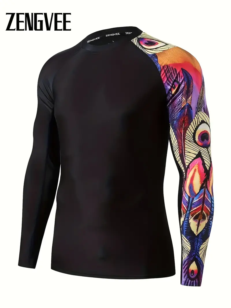 Men's Quick Drying Long Sleeve Surf Swimming Shirts Sun Protection UPF 50+ Compression Shirt Hiking Base-Layer Splice Fishing,Mens Rash Guard,Temu