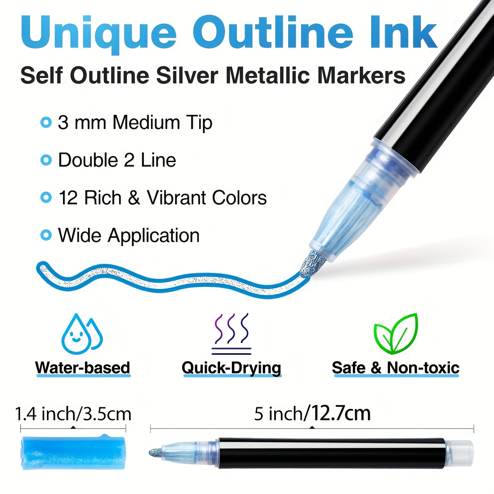 8Pcs/12Pcs/24Pcs Color Double Line Outline Art Marker Pen Scrapbook Poster  Cards Painting Drawing Graffiti Glitter Highlighter