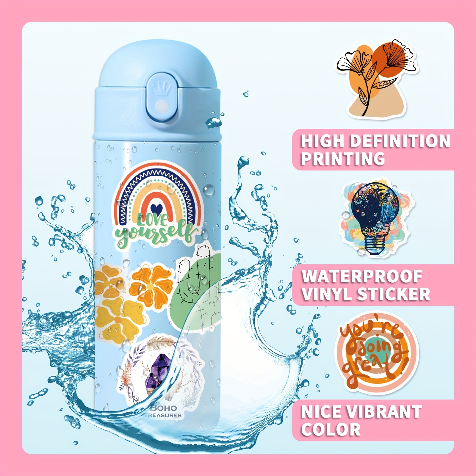 Stickers for Water Bottles 200Pcs Cute Boho Preppy Boho Aesthetic Stickers