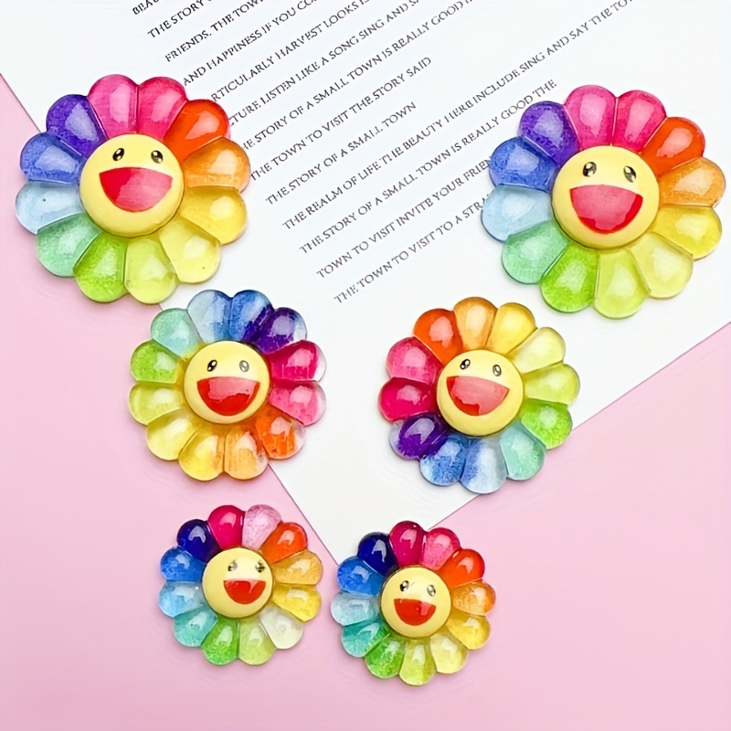 Rainbow Color Sunflower Charm Pendant Resin Rainbow Flower - Temu