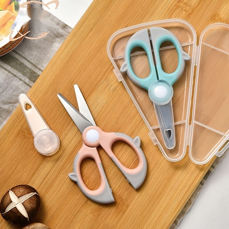 Baby Food Scissors,Baby Food Scissors,Portable Stainless Steel Scissor  Children Safety Food Cutter with Cover for Baby Infant Complementary