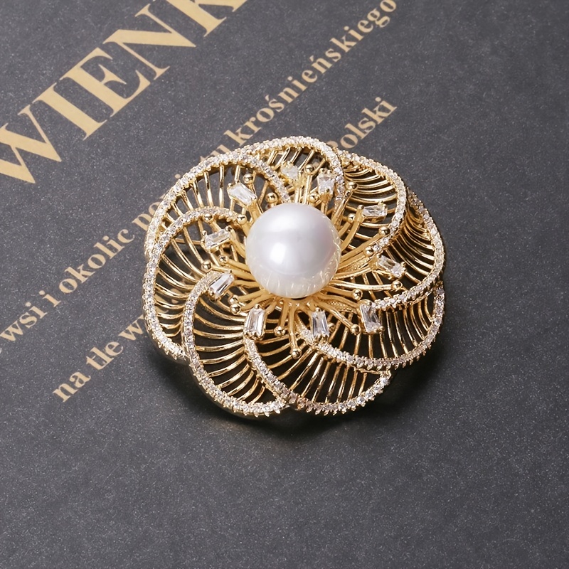 1pc Vintage Style Pearl & Rose Shaped Brooch/pin For Women's Suit Or Coat